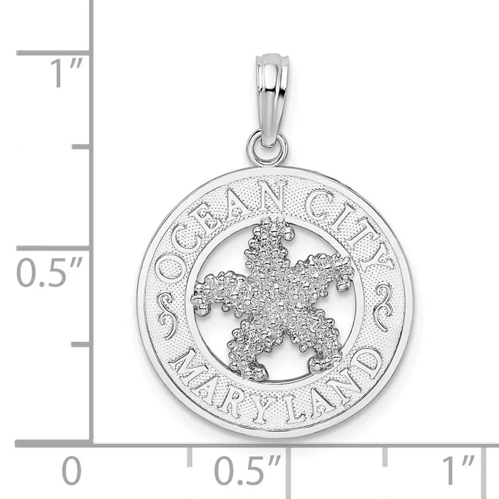 TreasureFineJewelers Necklaces Sterling Silver Polished Ocean City MD Circle wStarfish Pendant