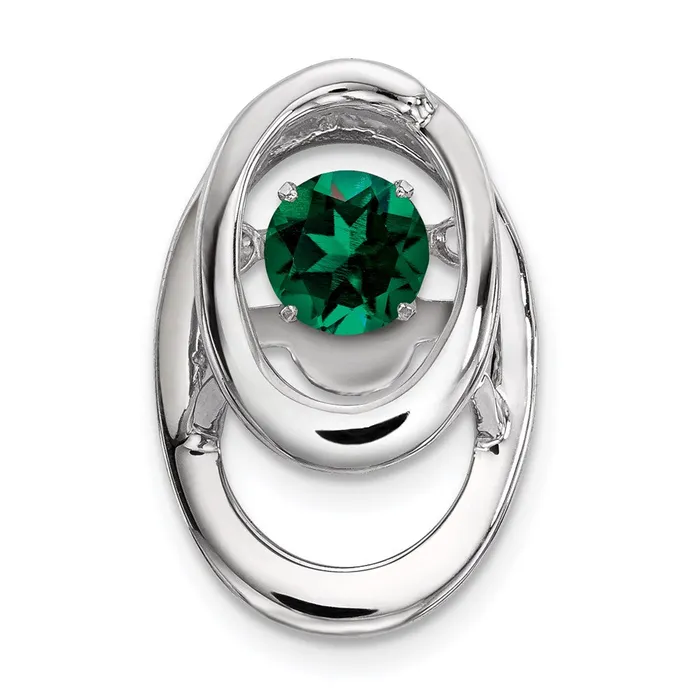 TreasureFineJewelers Necklaces Sterling Silver Rhodium Created Emerald Birthstone Vibrant Chain Slide TreasureFineJewelers Necklaces Sterling Silver Rhodium Created Emerald Birthstone Vibrant Chain Slide