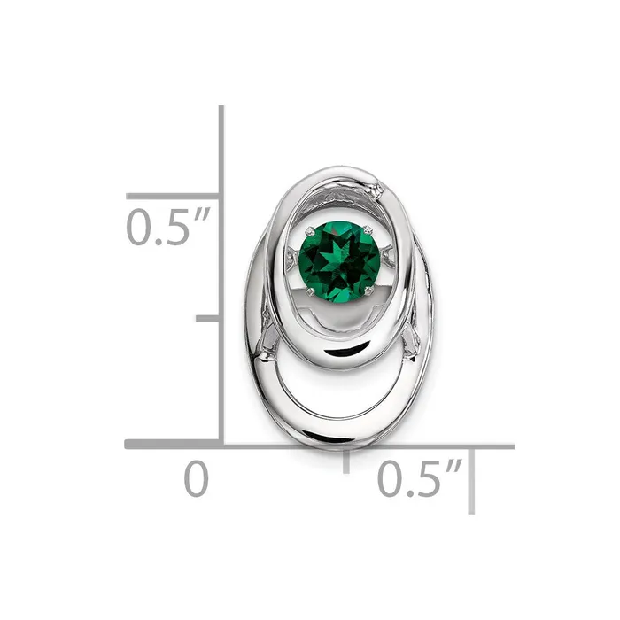 TreasureFineJewelers Necklaces Sterling Silver Rhodium Created Emerald Birthstone Vibrant Chain Slide