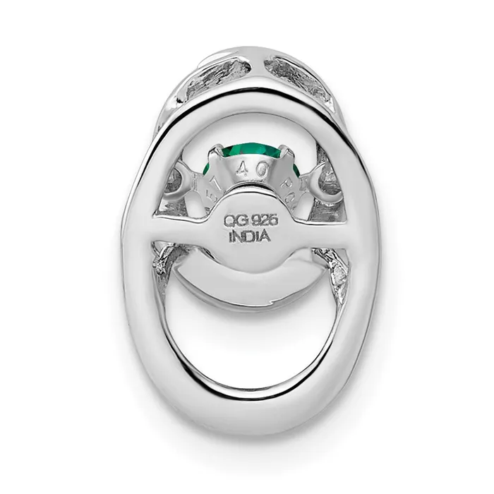 TreasureFineJewelers Necklaces Sterling Silver Rhodium Created Emerald Birthstone Vibrant Chain Slide