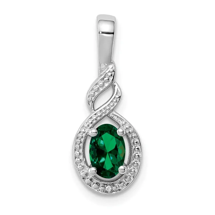TreasureFineJewelers Necklaces Sterling Silver Rhodiumplated Created Emerald Diam Pendant TreasureFineJewelers Necklaces Sterling Silver Rhodiumplated Created Emerald Diam Pendant