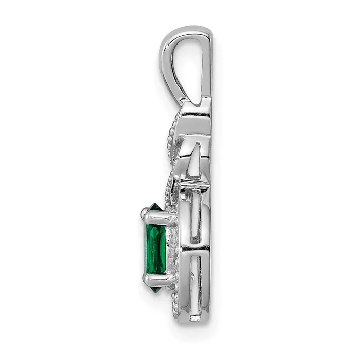 TreasureFineJewelers Necklaces Sterling Silver Rhodiumplated Created Emerald Diam Pendant