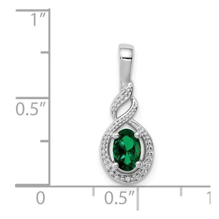 TreasureFineJewelers Necklaces Sterling Silver Rhodiumplated Created Emerald Diam Pendant