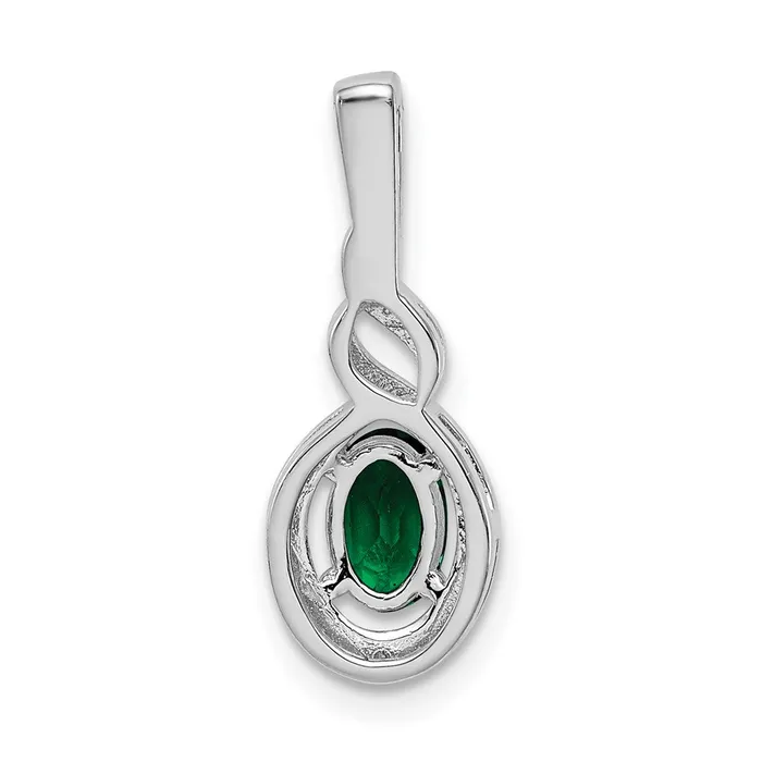TreasureFineJewelers Necklaces Sterling Silver Rhodiumplated Created Emerald Diam Pendant