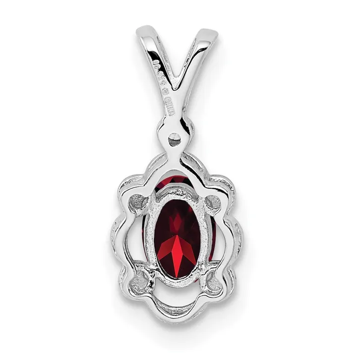 TreasureFineJewelers Necklaces Sterling Silver Rhodiumplated Garnet Diam Diam Pendant