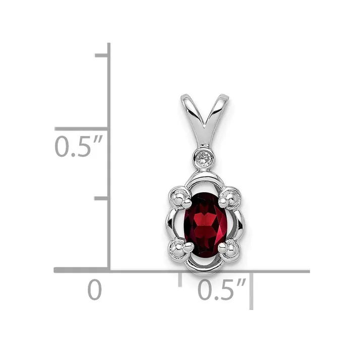 TreasureFineJewelers Necklaces Sterling Silver Rhodiumplated Garnet Diam Diam Pendant