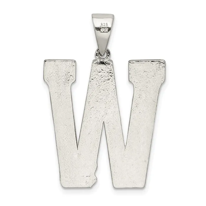 TreasureFineJewelers Necklaces Sterling Silver Rhodiumplated Letter W Initial Pendant