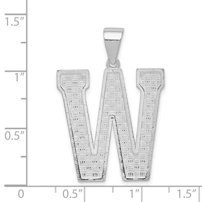 TreasureFineJewelers Necklaces Sterling Silver Rhodiumplated Letter W Initial Pendant
