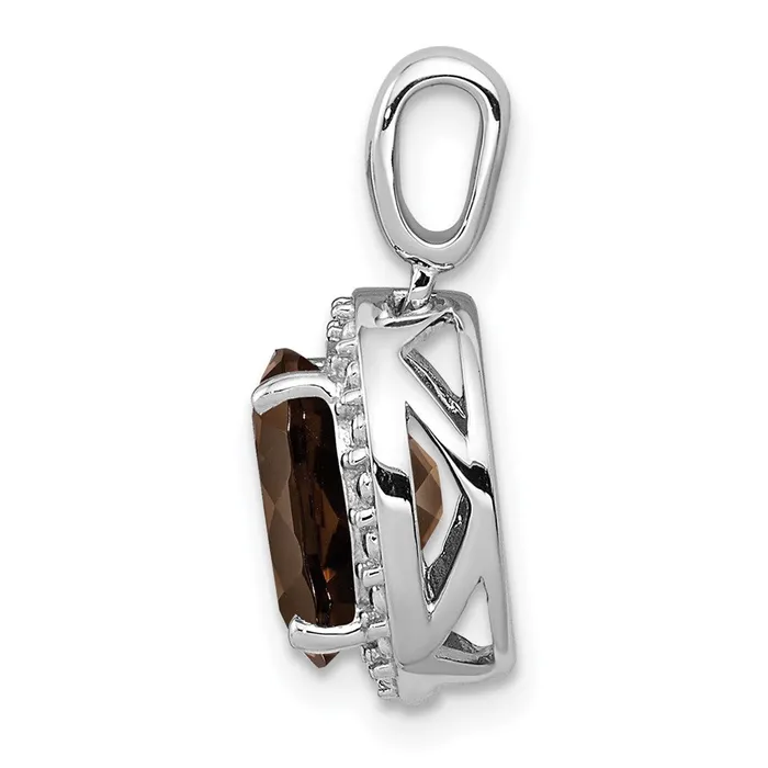 TreasureFineJewelers Necklaces Sterling Silver Rhodiumplated with Smoky Quartz Oval Pendant