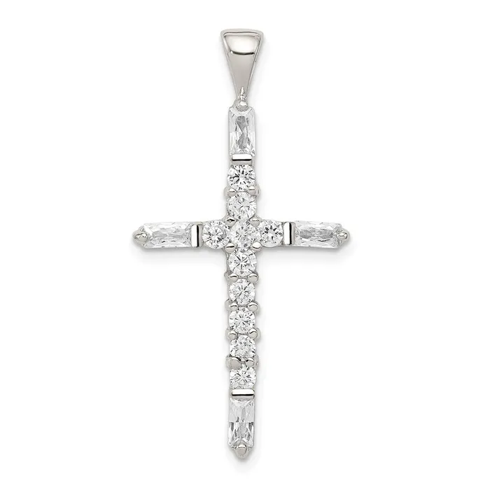 TreasureFineJewelers Sterling Silver Rhodiumplated CZ Cross Pendant Necklaces TreasureFineJewelers Sterling Silver Rhodiumplated CZ Cross Pendant Necklaces
