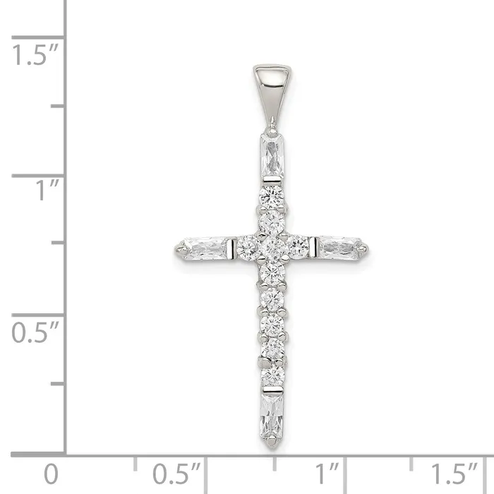 TreasureFineJewelers Sterling Silver Rhodiumplated CZ Cross Pendant Necklaces