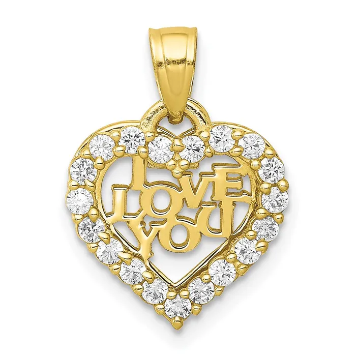 Charm Necklaces WB Choice Jewelry 10K Small CZ I LOVE YOU Heart CharmWBC10C948