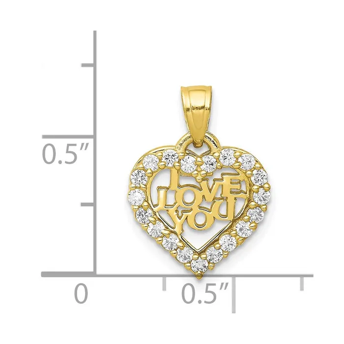 Charm Necklaces WB Choice Jewelry 10K Small CZ I LOVE YOU Heart CharmWBC10C948 Charm Necklaces WB Choice Jewelry 10K Small CZ I LOVE YOU Heart CharmWBC10C948