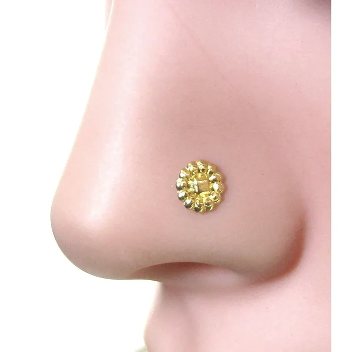 Earrings Karizma Jewels Ethnic Indian Style Floral sterling Silver Gold Plated Nose Stud Push Pin