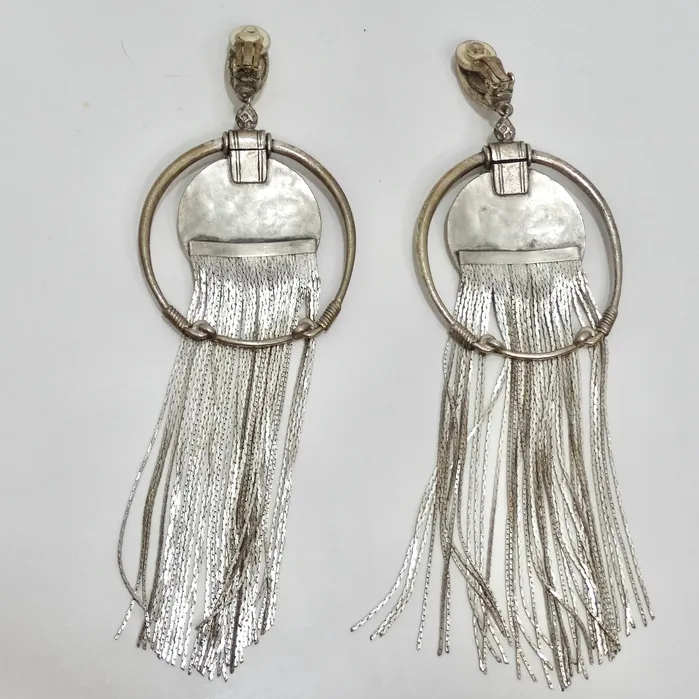 Earrings Vintage by Misty Jean Paul Gaultier 1990s Silver Fringe Hoop Dangle Earrings