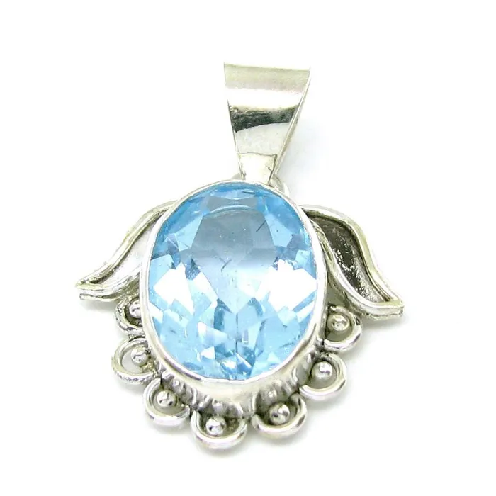 Ethnic designer Birthstone Rashi Ratna Silver pendant Natural Blue Topaz Gemston Karizma Jewels Necklaces