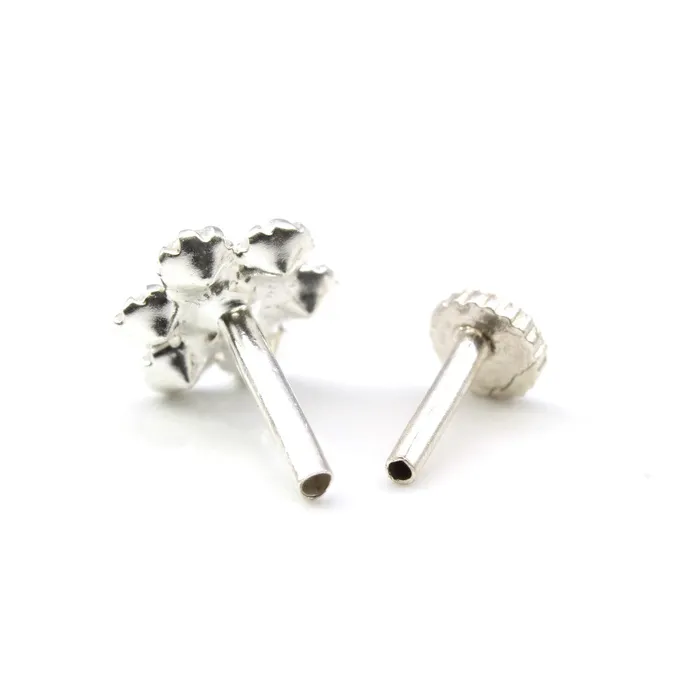 Floral 925 Sterling Silver White CZ Indian Nose ring Push Pin Karizma Jewels Rings