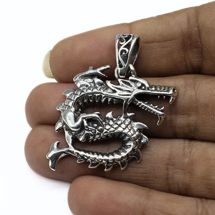 Karizma Jewels Real 925 Silver Oxidized Dragon Charm Pendant Charm Necklaces