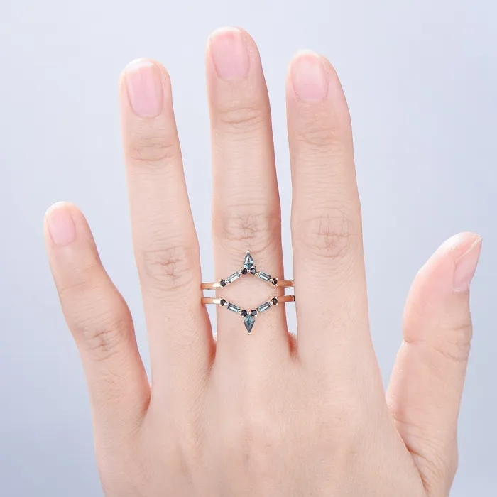 PENFINE Rings Alexandrite enhancer wedding bandsolid 14k white gold double curved enhancer matching band Floral personalized Women anniversary gift ring