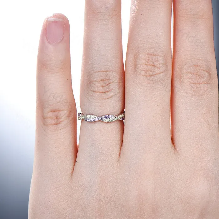Rings Natural amethyst peridot wedding ring infinity wedding band women half eternity stacking ring white gold Bridal Ring Anniversary Gift PENFINE