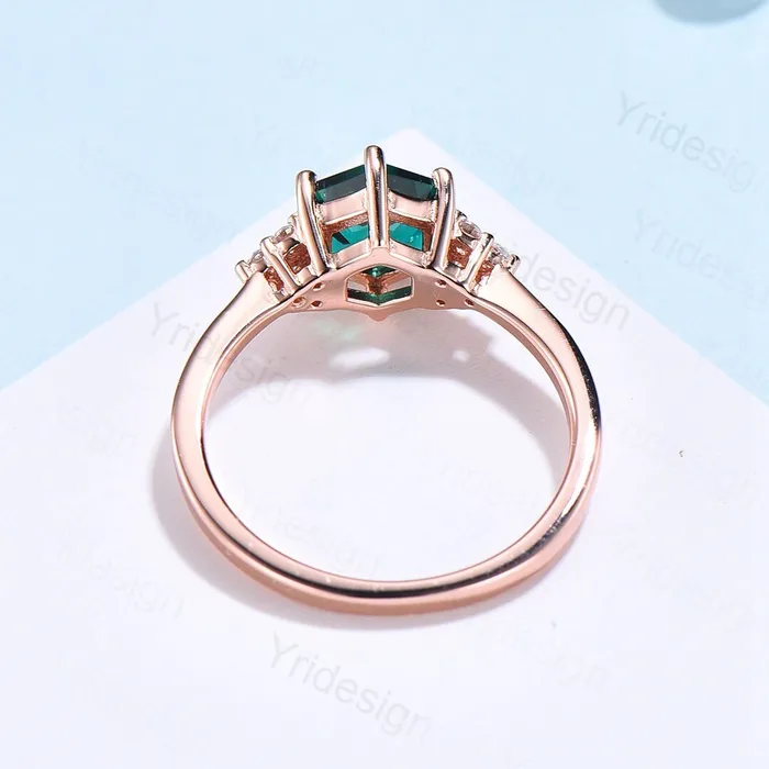 Rings PENFINE Dainty Hexagon Peridot engagement ring art deco rose gold silver ring Minimalist vintage diamond ring women promise anniversary ring gift