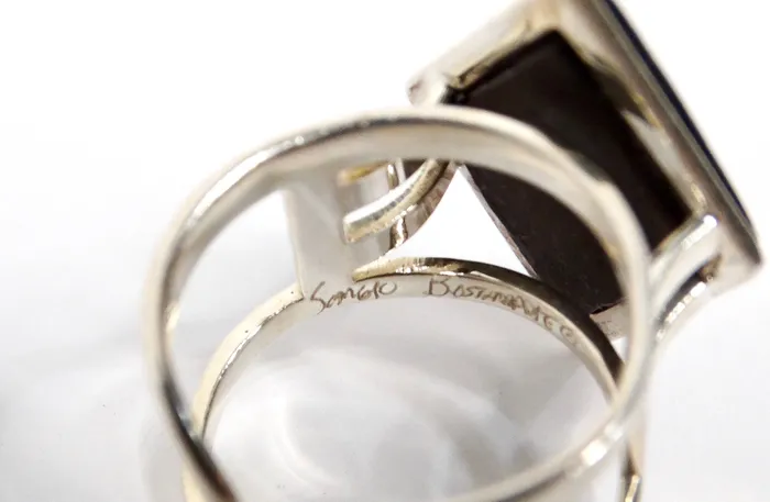 Rings Vintage by Misty Wood Sterling Silver Fornasetti Style Painted Face Motif Fashion Ring