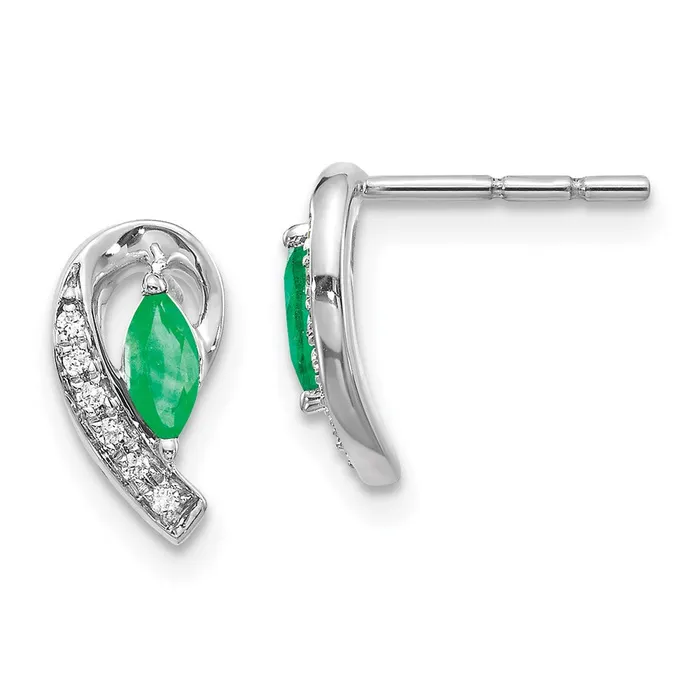 WB Choice Jewelry Earrings 14k White Gold 120Ct Diamond and Emerald EarringsWBCEM5592EM005WA