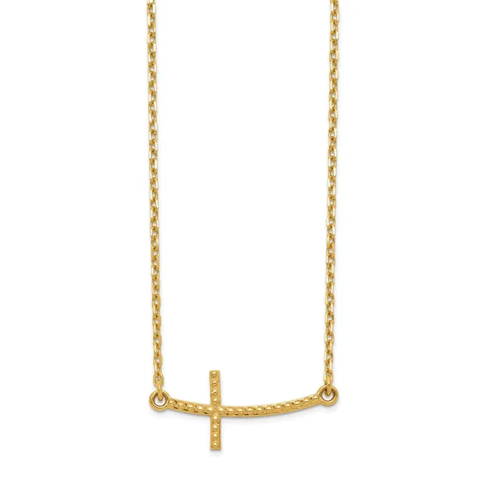 WB Choice Jewelry Necklaces 14k Sideways Curved Textured Cross NecklaceWBCSF209219