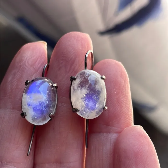 Earrings Vintage Paris Jewelry Moonstone Earrings Sterling Silver Vintage