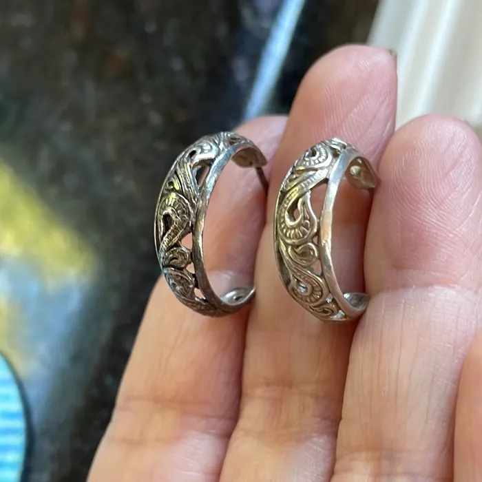 Filigree Hoop Earrings Sterling Silver As Is Love Vintage Paris Earrings