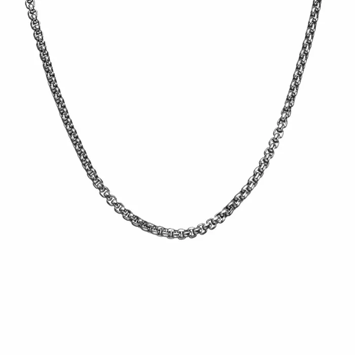 INOX JEWELRY Necklaces Silver Tone Stainless Steel 3mm Polished Rounded Box Chain