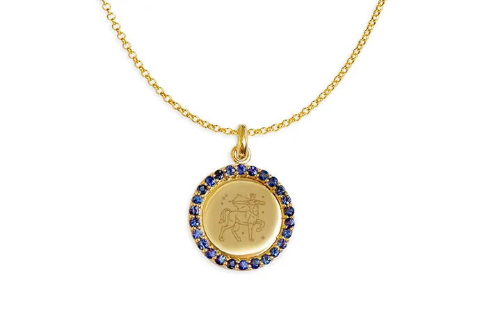 Necklaces Necklace 14kt Gold Zodiac Medal Gemstones Albert Hern