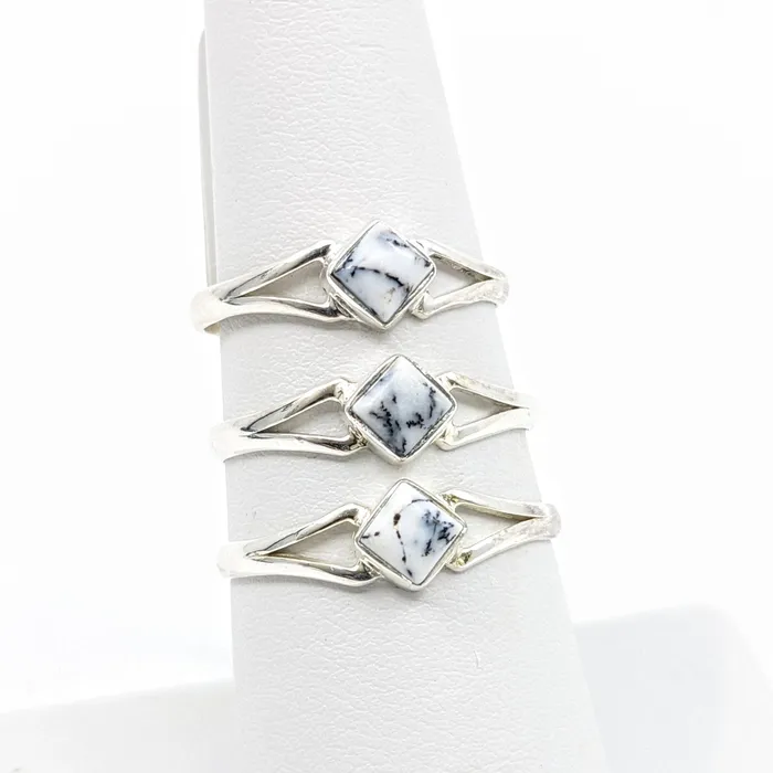 Rings Bliss Crystals Dendrite Agate Dainty Ring Square Sterling Silver SK7992