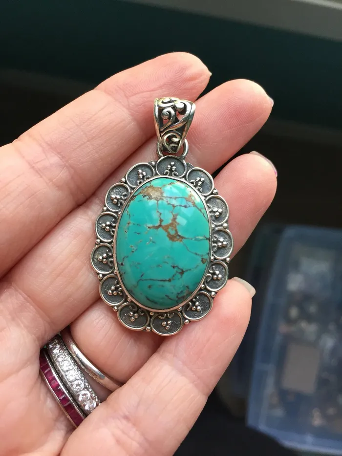 Turquoise Pendant Sterling Silver Vintage Love Vintage Paris Necklaces