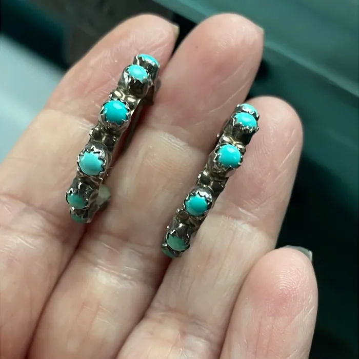 Vintage Paris Jewelry Earrings Turquoise Hoop Earrings Native American Sterling Silver Vintage Vintage Paris Jewelry Earrings Turquoise Hoop Earrings Native American Sterling Silver Vintage