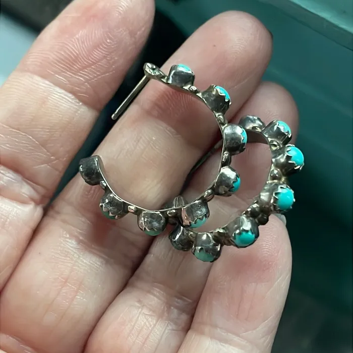 Vintage Paris Jewelry Earrings Turquoise Hoop Earrings Native American Sterling Silver Vintage Vintage Paris Jewelry Earrings Turquoise Hoop Earrings Native American Sterling Silver Vintage