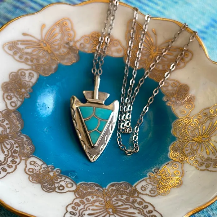 Vintage Paris Jewelry Turquoise Arrowhead Pendant Sterling Silver Vintage Necklaces