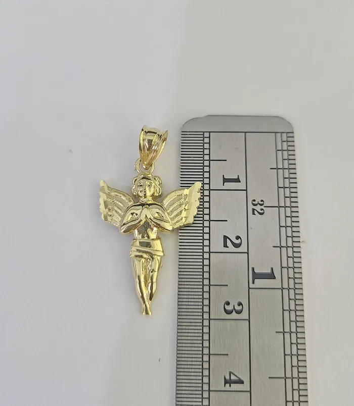 10k 25mm Rope Chain Praying Angel Pendant 1830 Yellow Gold Set Charm Necklace Gold and Diamond Necklaces