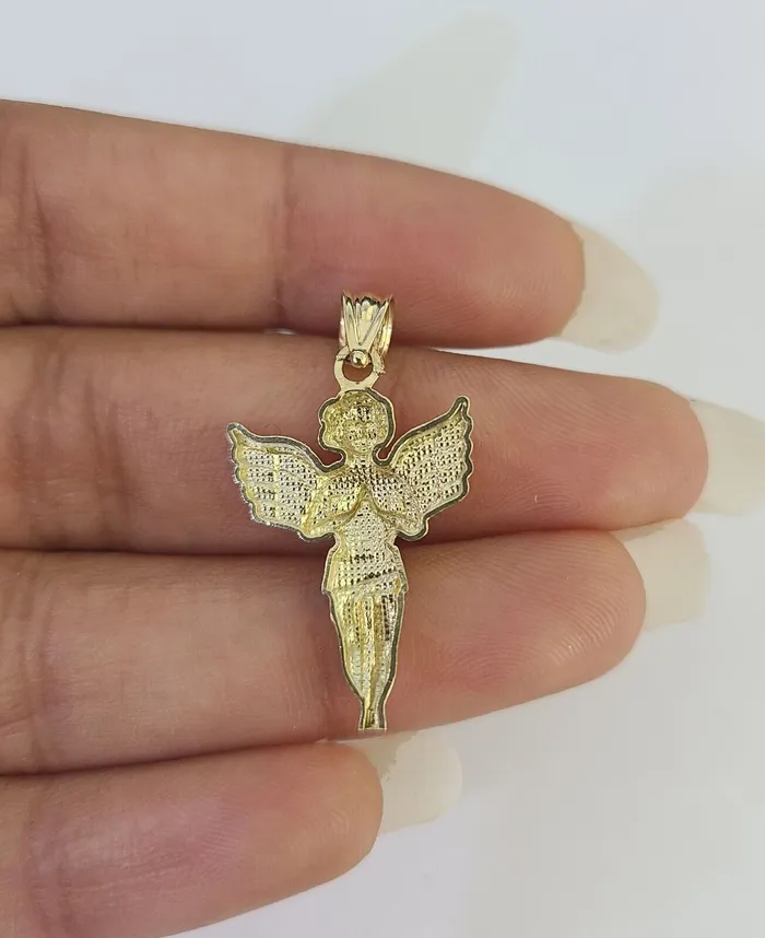 10k 25mm Rope Chain Praying Angel Pendant 1830 Yellow Gold Set Charm Necklace Gold and Diamond Necklaces