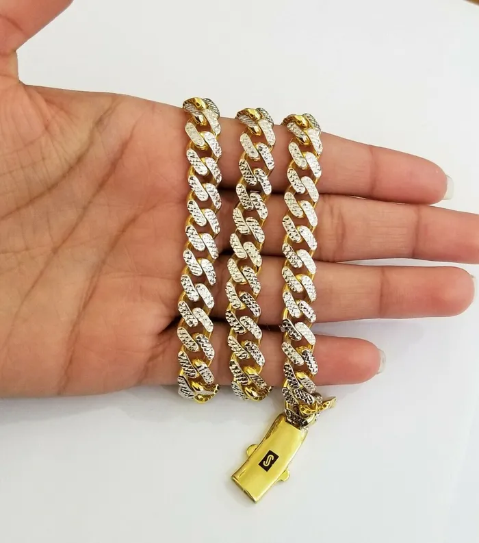 10k Real Gold Monaco Link Chain with diamond cuts Mens women necklace10kt globalwatches10 Necklaces