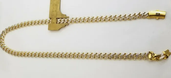 10k Real Gold Monaco Link Chain with diamond cuts Mens women necklace10kt globalwatches10 Necklaces