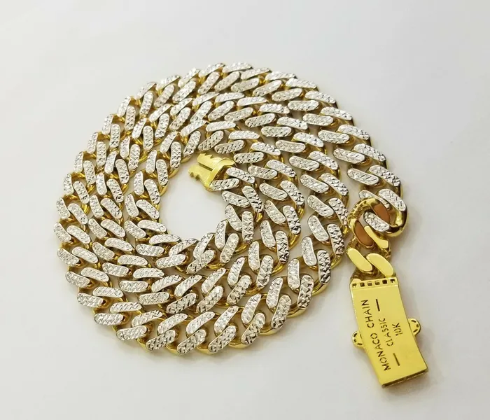 10k Real Gold Monaco Link Chain with diamond cuts Mens women necklace10kt globalwatches10 Necklaces