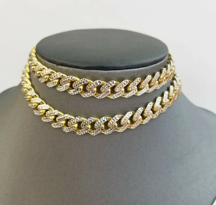 10k Real Gold Monaco Link Chain with diamond cuts Mens women necklace10kt globalwatches10 Necklaces