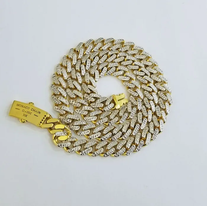 10k Real Gold Monaco Link Chain with diamond cuts Mens women necklace10kt globalwatches10 Necklaces