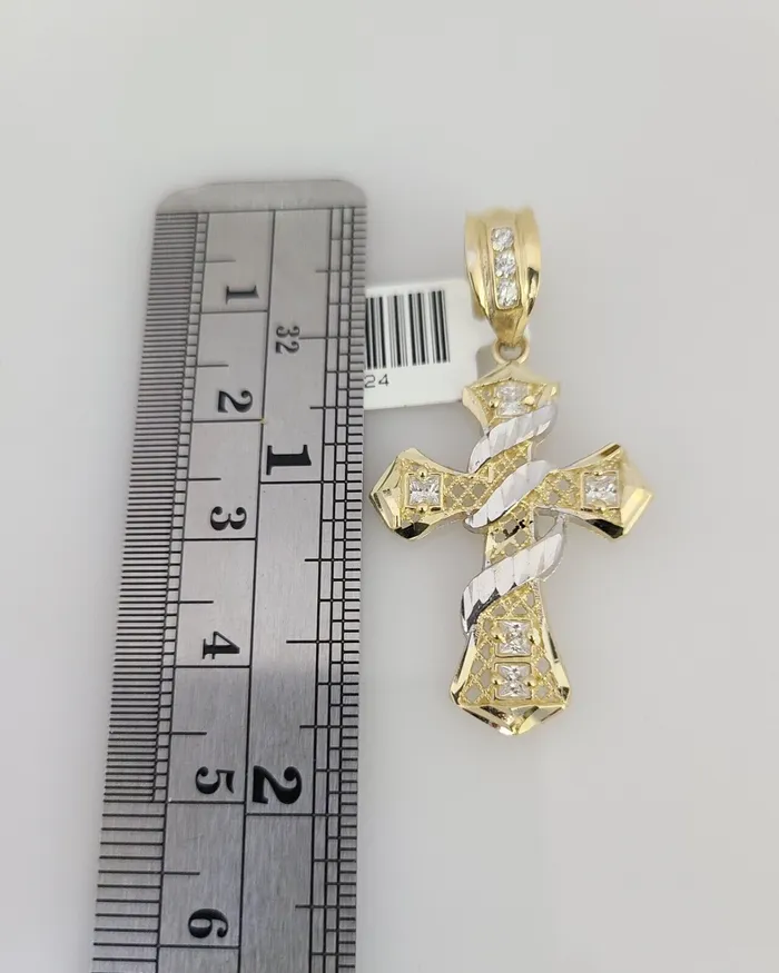 10k Solid Rope Chain Spiral Cross Pendant 1828 Gold Set Charm Necklace 3mm Gold and Diamond Necklaces