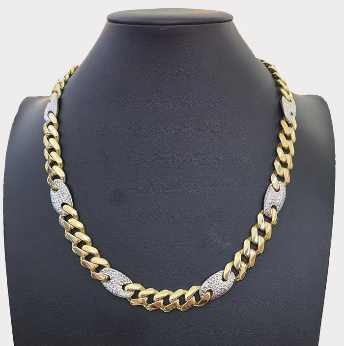 10K Yellow Gold 12mm Miami Cuban Mariner Link Chain Necklace 26 Inch Real Gold and Diamond Necklaces 10K Yellow Gold 12mm Miami Cuban Mariner Link Chain Necklace 26 Inch Real Gold and Diamond Necklaces