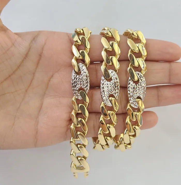 10K Yellow Gold 12mm Miami Cuban Mariner Link Chain Necklace 26 Inch Real Gold and Diamond Necklaces