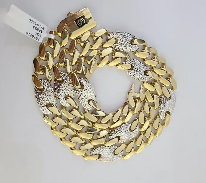 10K Yellow Gold 12mm Miami Cuban Mariner Link Chain Necklace 26 Inch Real Gold and Diamond Necklaces