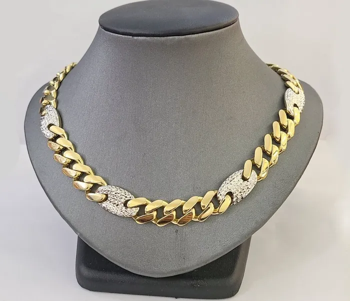 10K Yellow Gold 12mm Miami Cuban Mariner Link Chain Necklace 26 Inch Real Gold and Diamond Necklaces