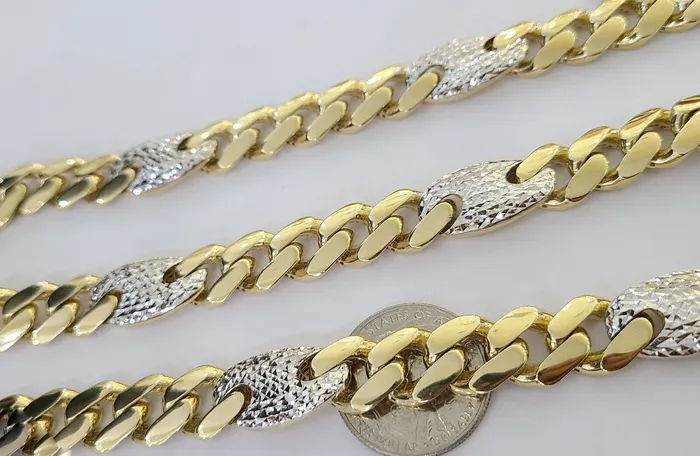 10K Yellow Gold 12mm Miami Cuban Mariner Link Chain Necklace 26 Inch Real Gold and Diamond Necklaces